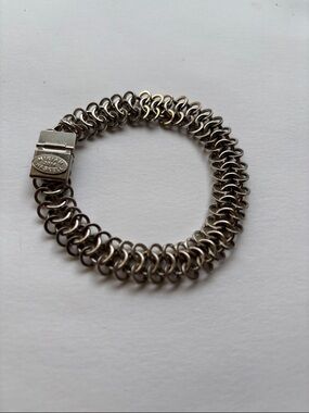 🔴VTG Miriam Haskell Double Linked Silver Tone Chainmail Bracelet Signed 8”